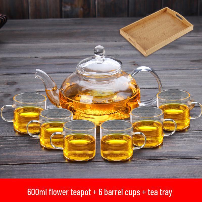 High-Temperature Resistant Glass Teapot Set with Thickened Borosilicate Teacups for Kung Fu Tea.