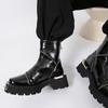 Knöchel Plateau Damen Schneestiefel Luxus Eckige Zehenpartie Mittelhohe Absätze Leder Plüschschuhe Winter 2025 Trend Designer Neu Goth Botas Mujer