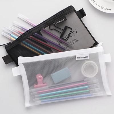 1 PCS Creative Mesh Transparent Cute Square/Oval Portable Pen Pencil Pouch Bag School Office Supply Stationery Case