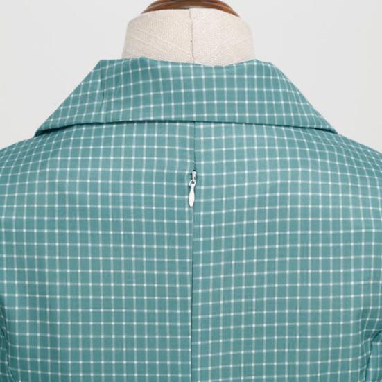 Women Evening Dress Retro Half Single-breasted A-line Big Swing Short Sleeve Turn-down Collar V Neck Plaid Print High Belted Tight