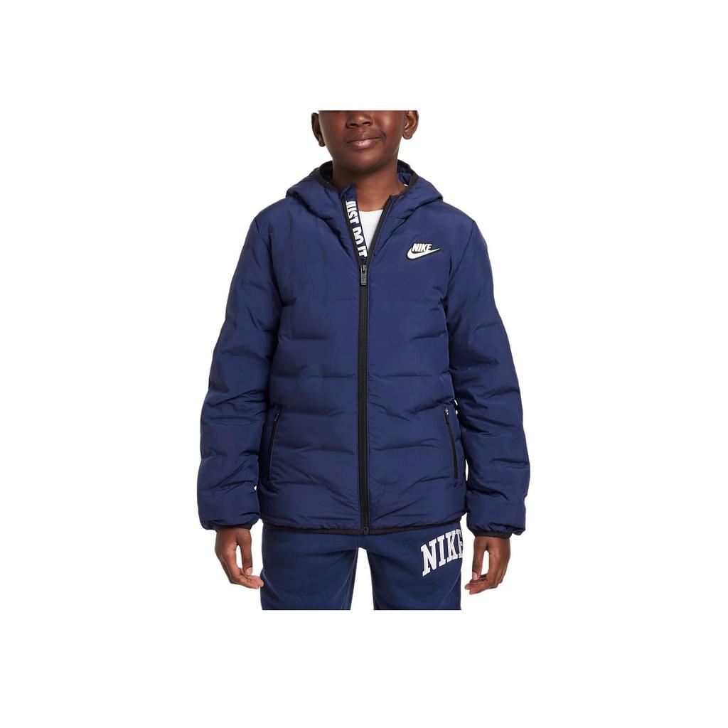 Nike Down Jacket Hooded Zipper Versatile Long Sleeve Dark Navy Kids Jackets HQ7186-410