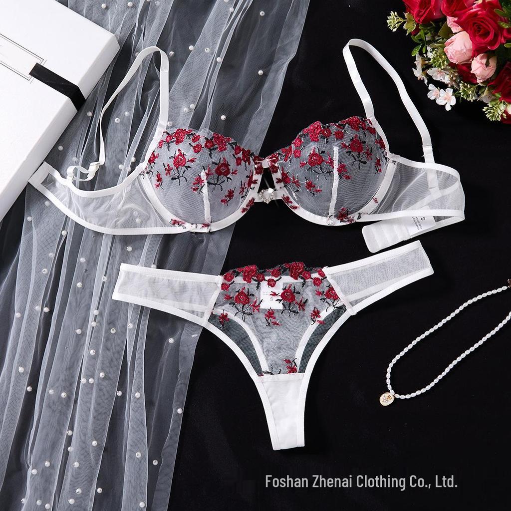 Exclusive Floral Embroidery Push-up Lingerie Set for Women - Ultra-thin, Sexy, Pure Desire Bra