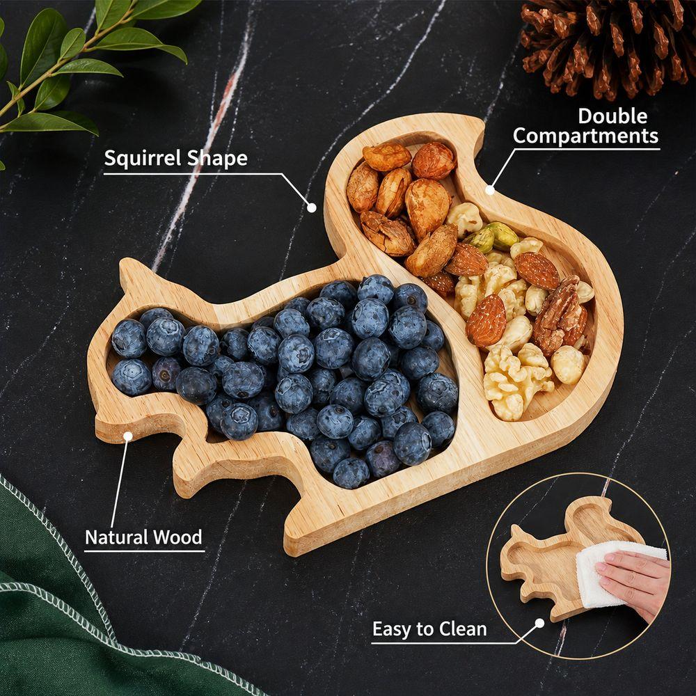 Squirrel Fruit Shape Squirrel Wooden Snack Tray Wood Double Dish Holder Home Decor