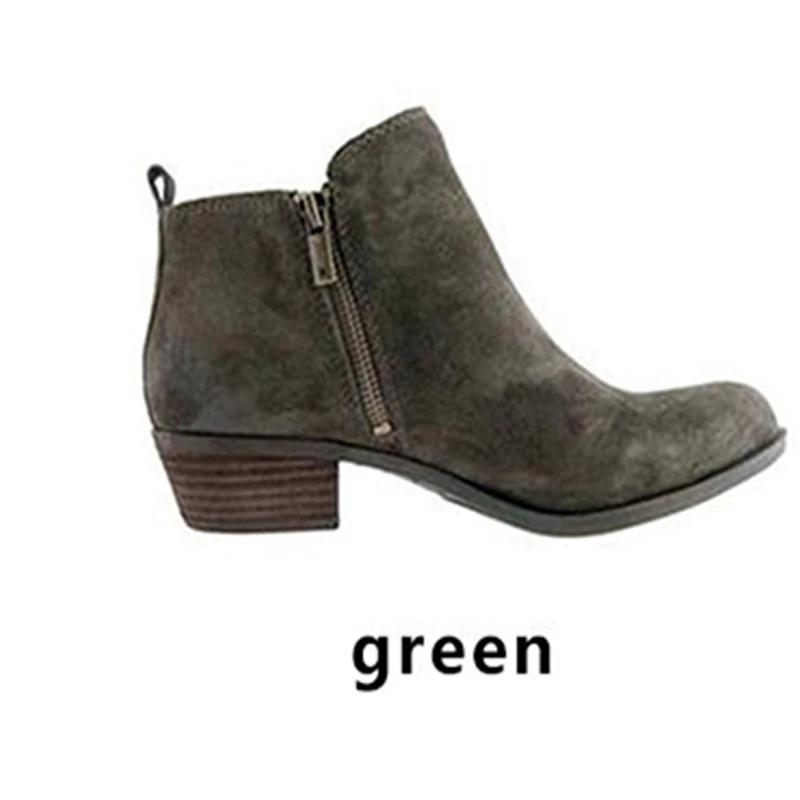 

Short Boots Women 2025 Winter Fashion British Short Ankle Boots Zipper Square Heel Warm Non-slip Boots Shoes For Ladies 43 зелений