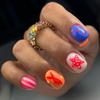 Dopamine Ocean Fish Starfish Short Square Wearable Nails Red And Blue Polka Dot Stripes Fake Nails Embossed Glue Wearable Nails