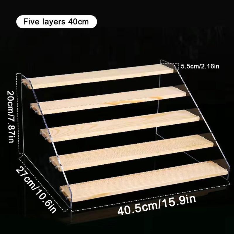 3-5 Tier Transparent Acrylic Base Solid Wood Display Stand Stepped Toys Models Cosmetics Skin Care Products Display Stand