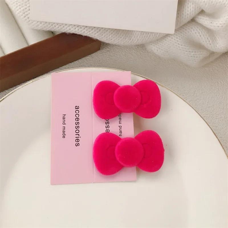 Herbst Winter Samt Schleife Haarspangen Rosa Zarte Haarspangen mit Fransen auf der Stirn Süße Seitenspangen Haaraccessoire Neu