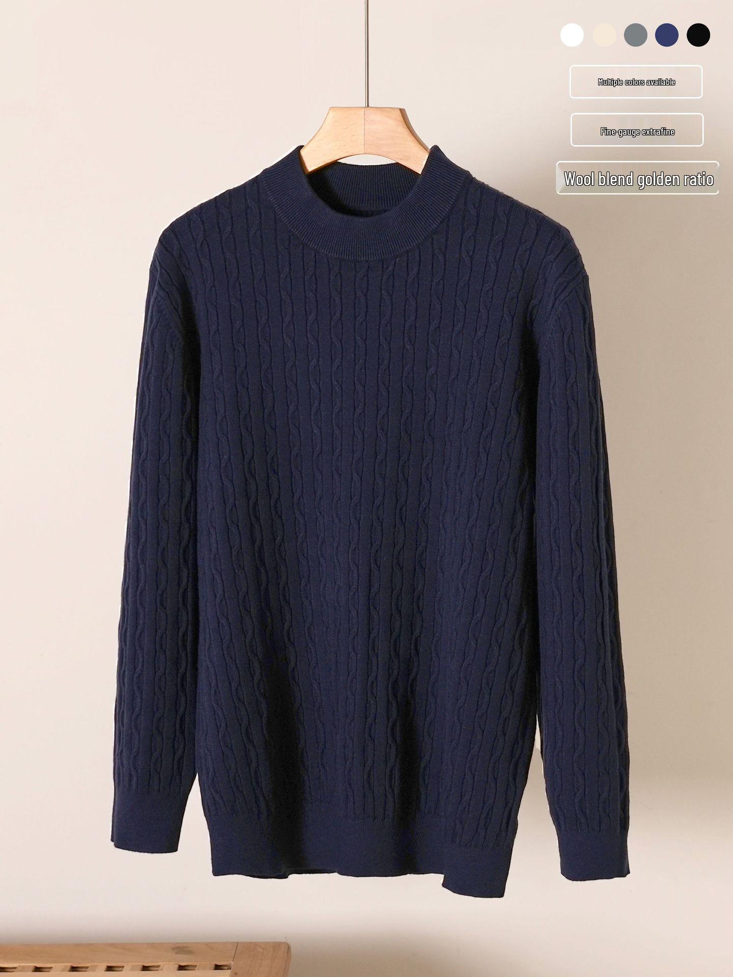 Men s Autumn & Winter Cable Knit Wool Pullover Sweater - Simple Round Neck, Long Sleeve, Solid Color. 2XL