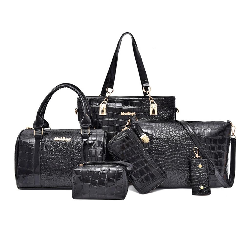Shoulder bag for women, retro large-capacity crocodile pattern mother-in-law bag six-piece set