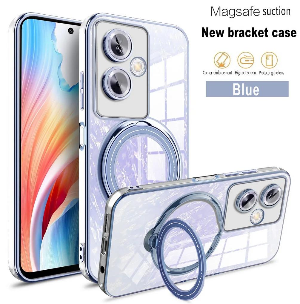 Plating Ring Magnetic Support Transparent Magsafe Phone Case For OPPO A79 A57 A77 A77S A17 A17K A53 A53S 4G 5G Seismic Case