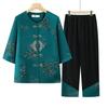 Grandma's Summer Two-Piece Set: Seven-Point Sleeve Shirt for Middle-Aged and Elderly Women