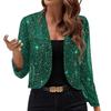 Women's Mesh 3/4 Sleeve Open Front Sequin Bolero Glitter Cropped Cardigan Jacket Cocktail Party Shrug Short Coats Sea Blue XXL New Arrival