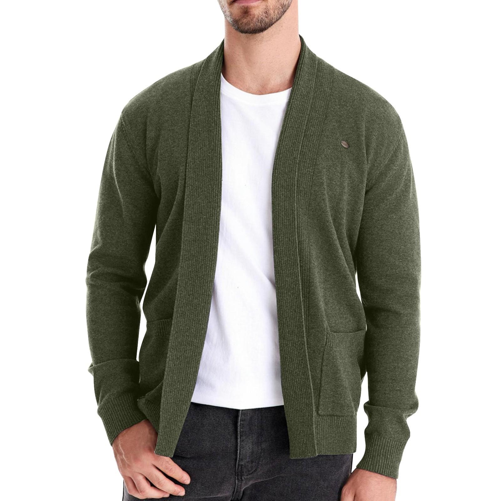 

Мужская зимняя однотонная куртка-свитер с длинным рукавом, мужской свободный однотонный вязаный кардиган XXL зелёный