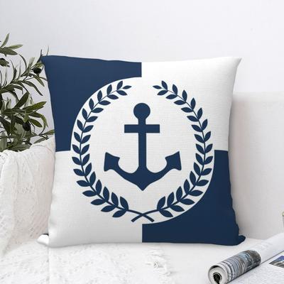 Modrý povlak na polštář s námořním motivem a kotvou, zakázkový dekorativní povlak na polštář do obývacího pokoje 45*45cm