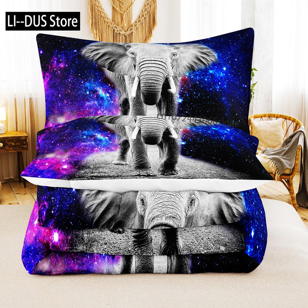 Queen Size Wild Animal Theme Twin Bedding Set Elephant Duvet Cover Set For Kids Teens Boys Comfortable Double King Quilt Cover