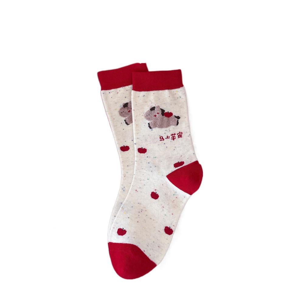 

Ruffle Horse Red Socks Chinese Style Cartoon New Year Red Socks Cotton Autumn Winter 2026 Spring Festival Socks Streetwear One Size