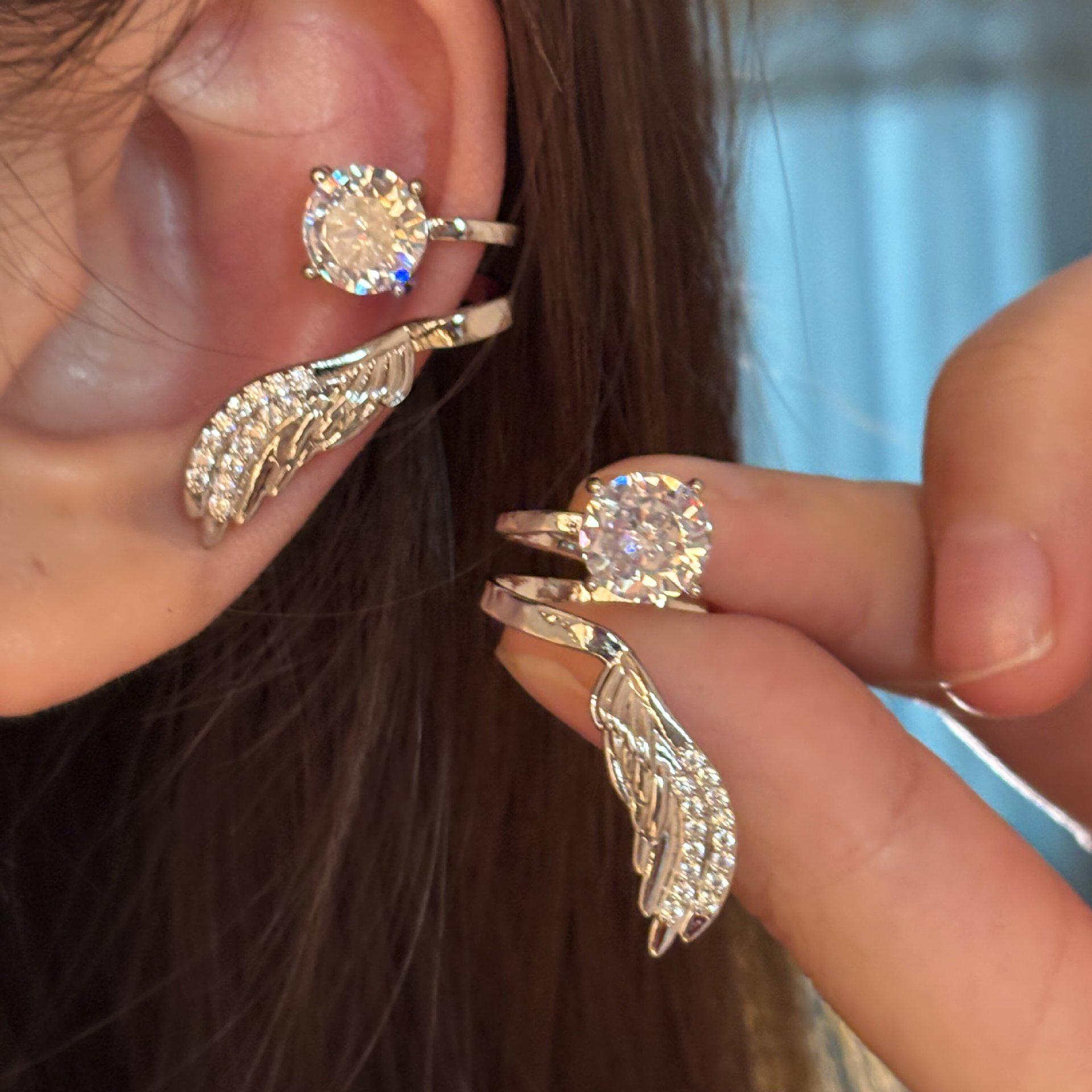 Metal Zircon Feather Tassel Ear Clip - No Piercing Ear Cuff, Fashionable  Versatile Women s Jewelry