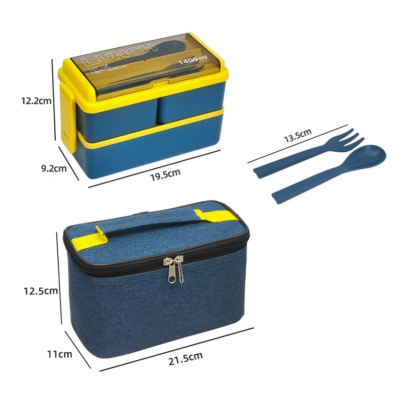 Double Layer Lunch Box with Storage Bag Leakproof Student Microwave Dinnerware Set with Fork Spoon Food Snack Storage Container