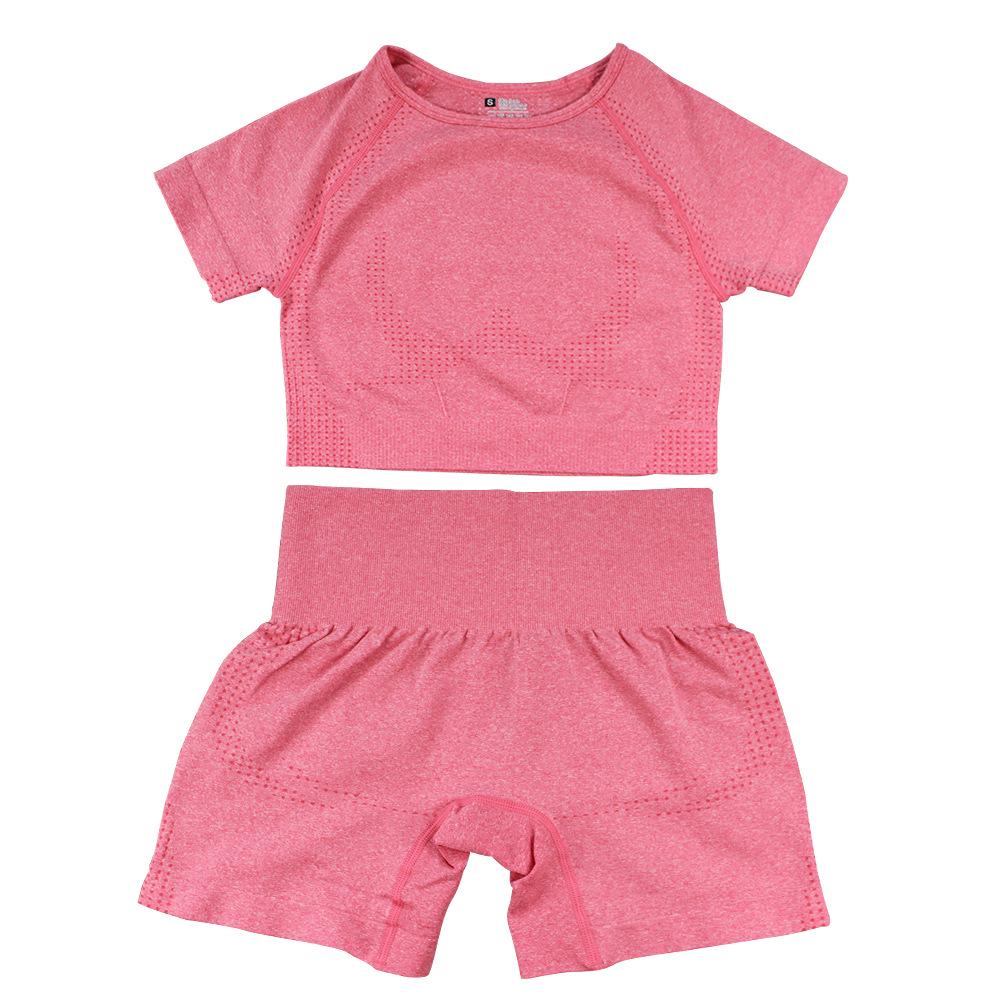 Seamless Women's Yoga and Fitness Two-Piece Set: Short Sleeve Top and Shorts