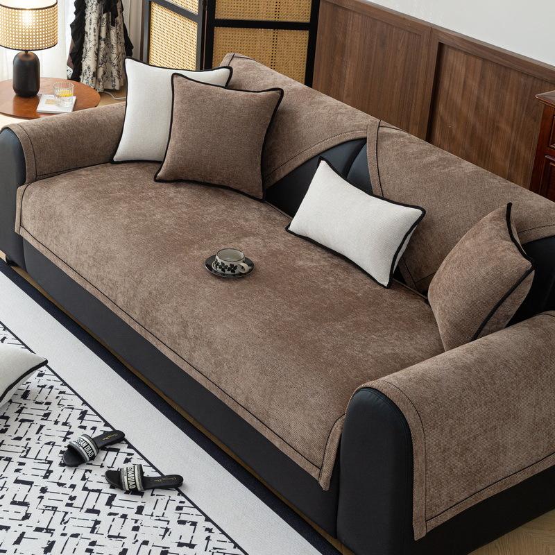 Sofa cushion universal in all seasons, new light luxury high-end non-slip leather sofa cushion, chenille sofa cover towel