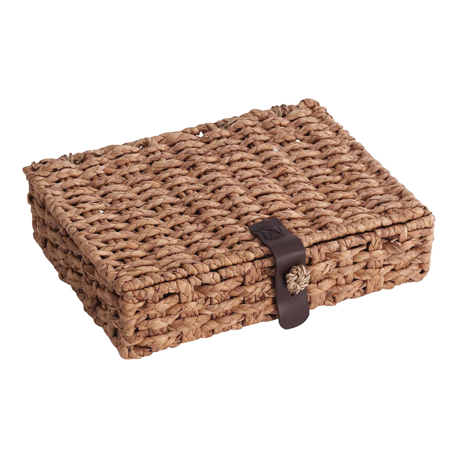 

Decorative Box With Lid-Water Hyacinth Woven, Wicker Storage Basket For Shelf& Coffee Table Small One Size