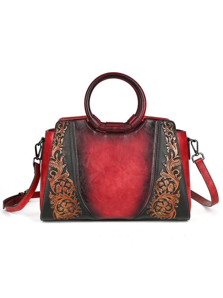 Floral Women Tote Bag Vintage Ladies Leather Handbag  New Fashion Female Shoulder Or Crossbody Bags