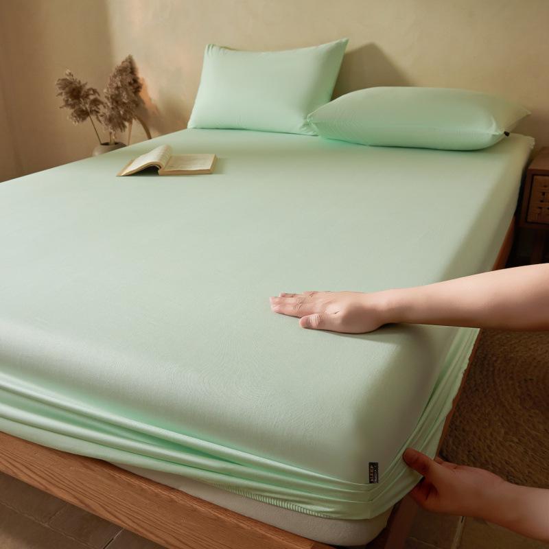 2026 Waterproof High-Rise Cotton Fitted Sheet Set - Plain Color, Summer-Ready, 3-Piece