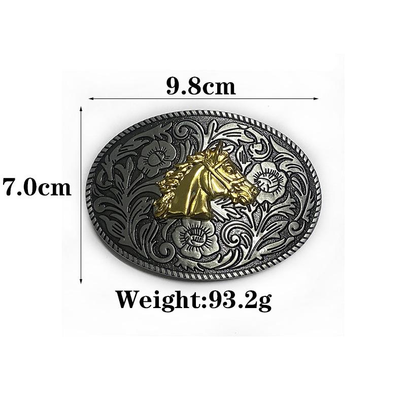 Patterned Horse Head Cowboy Higanbana Ethnic Oval Alloy Belt Buckle