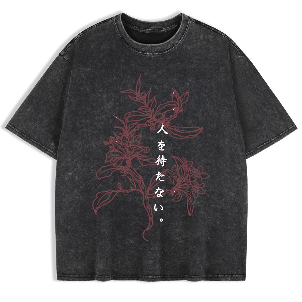 

Мужские стираные футболки с принтом «Цветок, цветущий в одиночестве», хлопковые топы с коротким рукавом, базовые футболки оверсайз с круглым вырезом, одежда S