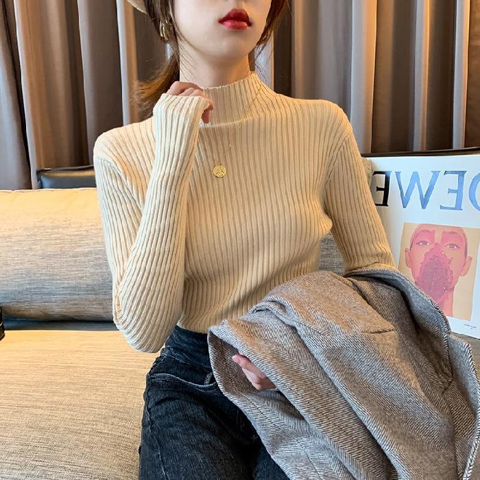 Semi-turtleneck Outer Sweater Solid Color Shirt Women's Inner Wear Autumn and Winter New 2025 Pit Strip Slim Knitted Sweater