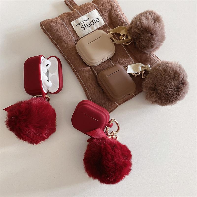 Simple Ins Solid Color Hairball Suitable for AirPods 1 Generation Protective Case Second Generation 1 Generation Pro1 Apple Bluetooth Headset Case