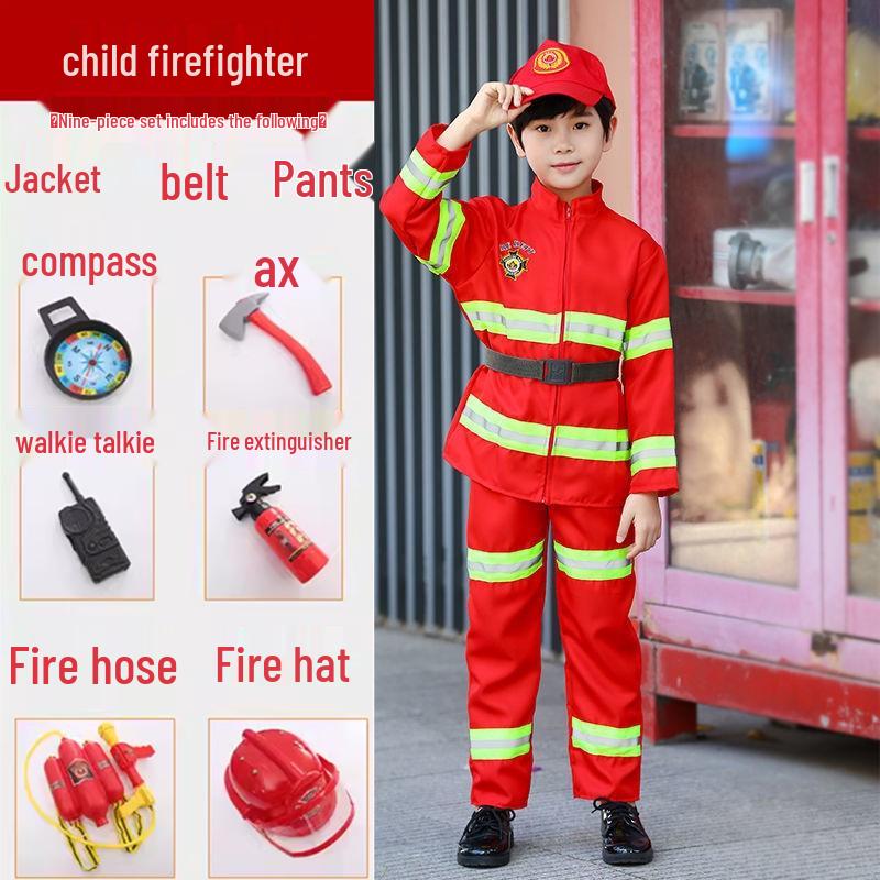Kids' Firefighter Costume for Role-Playing, Career Experience, and Kindergarten Parent-Child Sports Meet