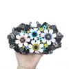 3D Pink Flower Crystal Clutch Green Purse Lady Evening Bags Diamond Handbag Women Metal Box Minaudiere Wedding Party Dinner Bags