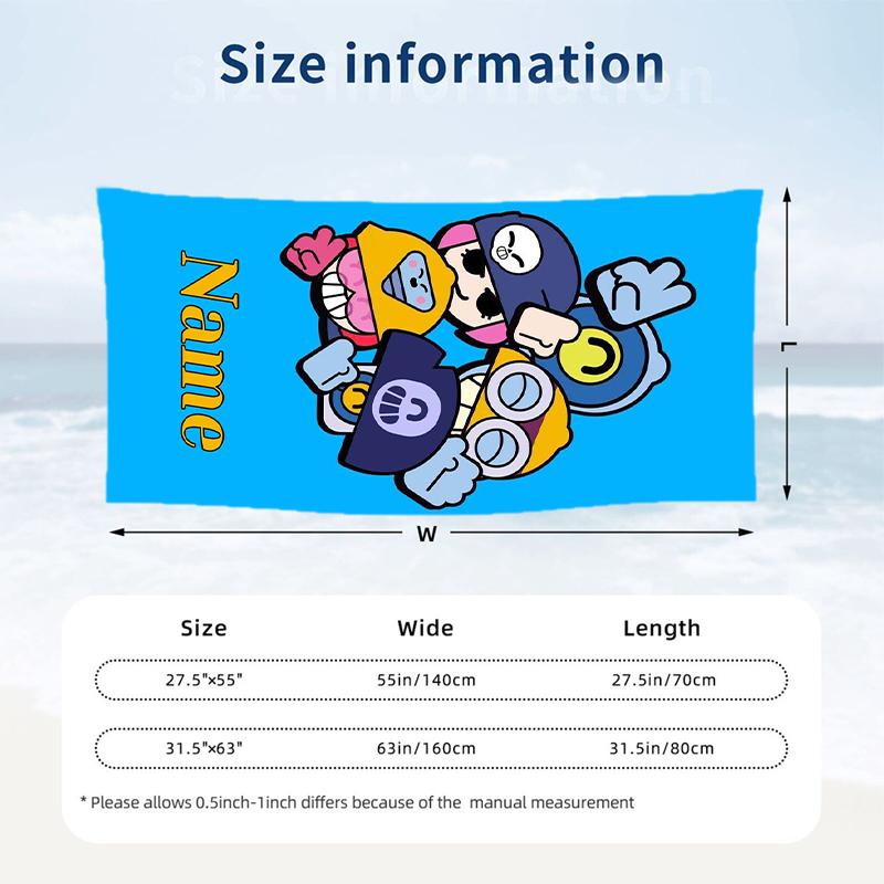 Brawl Stars Custom Name Printed Beach Towel Personalized Soft Towel For Swimming Beach Travel