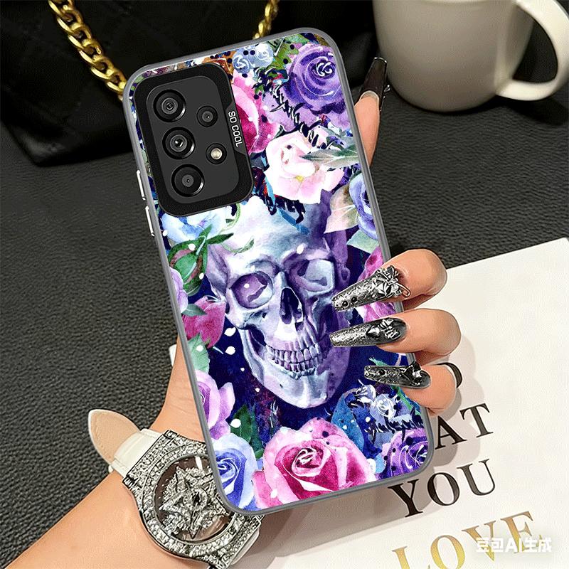 Floral Skull Flower Skeleton Soft Phone Case for Samsung A17 A16 A15 A14 A13 A57 A56 A55 A54 A53 A37 A36 A35 A34 A33 A26 A25 A24
