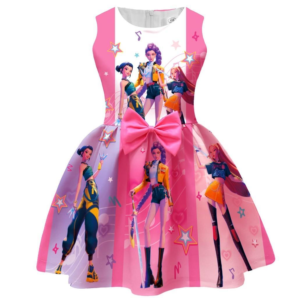Kinder Mädchen Film POP Rumi Zoey Mira Print Ärmellos Schleife Lässig Party Prinzessin Kleid 150cm rot