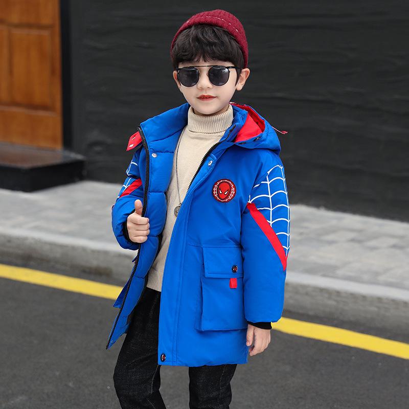 Boys' Mid-Length Winter Cotton Coat with Fur Collar - Korean Style