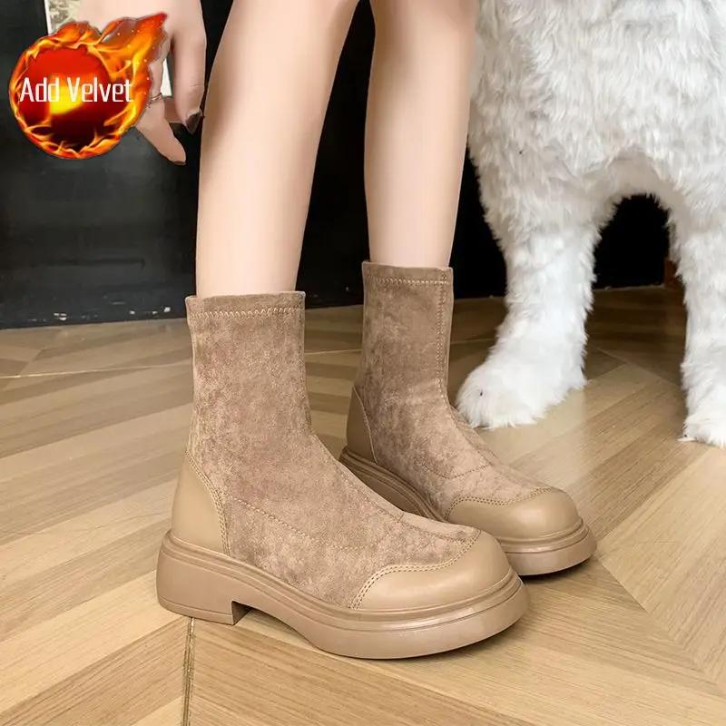 

Ботинки с круглым носком, женские короткие туфли, массивные боевые женские ботильоны на платформе в стиле панк, замшевые, распродажа 2000 года, акция Pu 35