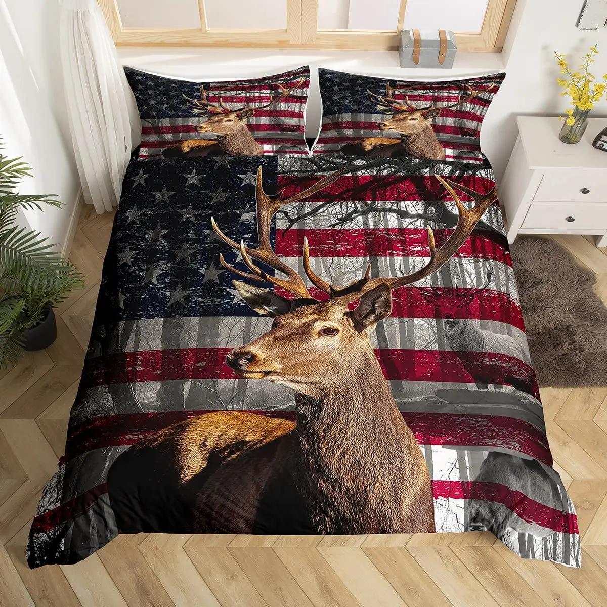 

Комплект постельного белья с изображением животных, 2/3 шт., олени, осенний лес, листья, комплект постельного белья, дикие животные для подростков, размер Queen King, полиэстеровое одеяло EU single(135x200cm)