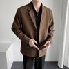 Men Blazer Solid Color Single-breasted Turndown Collar Jacket Spring Autumn Loose Suit Coat