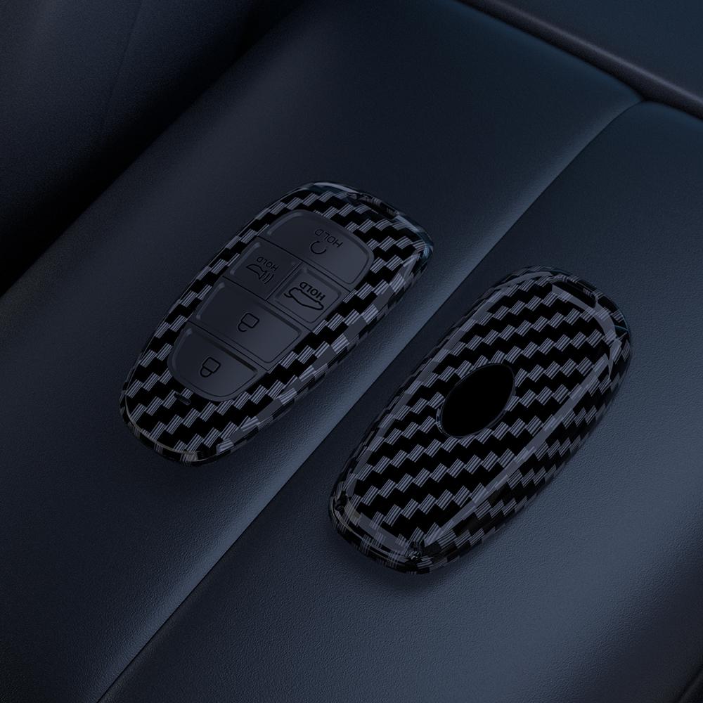 Abs Carbon Fiber Car Key Case Cover For Hyundai Tucson Solaris Sonata Hybrid Nexo Nx4 Santafe Dn8 Accessories