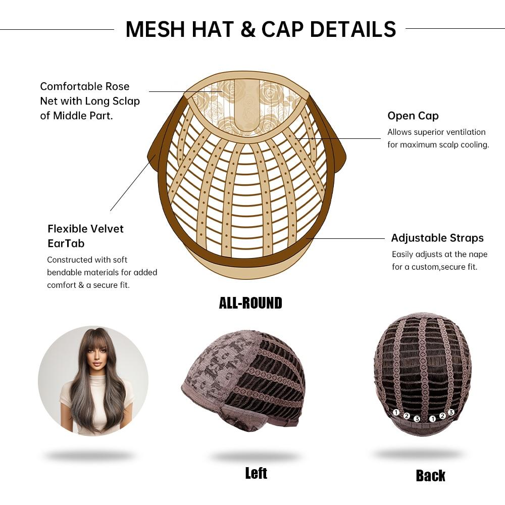 HAIRCUBE Long Brown Blue Highlight Wavy Synthetic Wig Natural Hair Wig for Women Daily Heat Resistant Fake Hair With Bangs