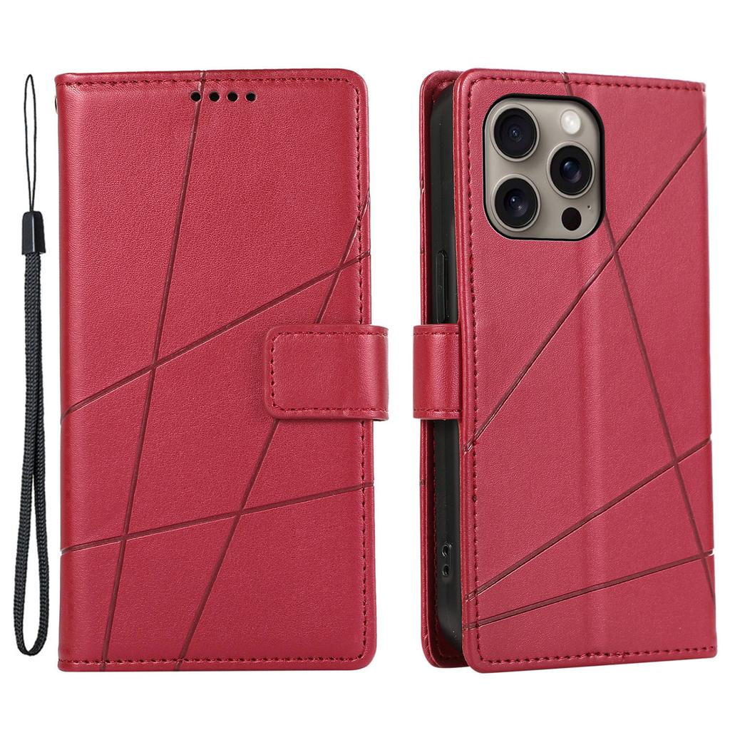 DF-06 Etui portfelowe na iPhone 16 Pro z wytłoczeniem linii, wstrząsoodporne etui na telefon