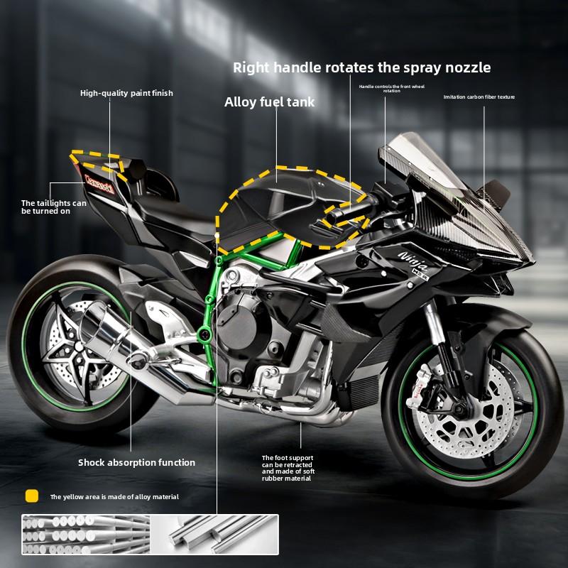 Large Size 1/9 Kawasaki H2R Simulation Spray Motorcycle Model Toy Simulation Alloy Motorcycle Model Boy Car Collection Handmade Gift