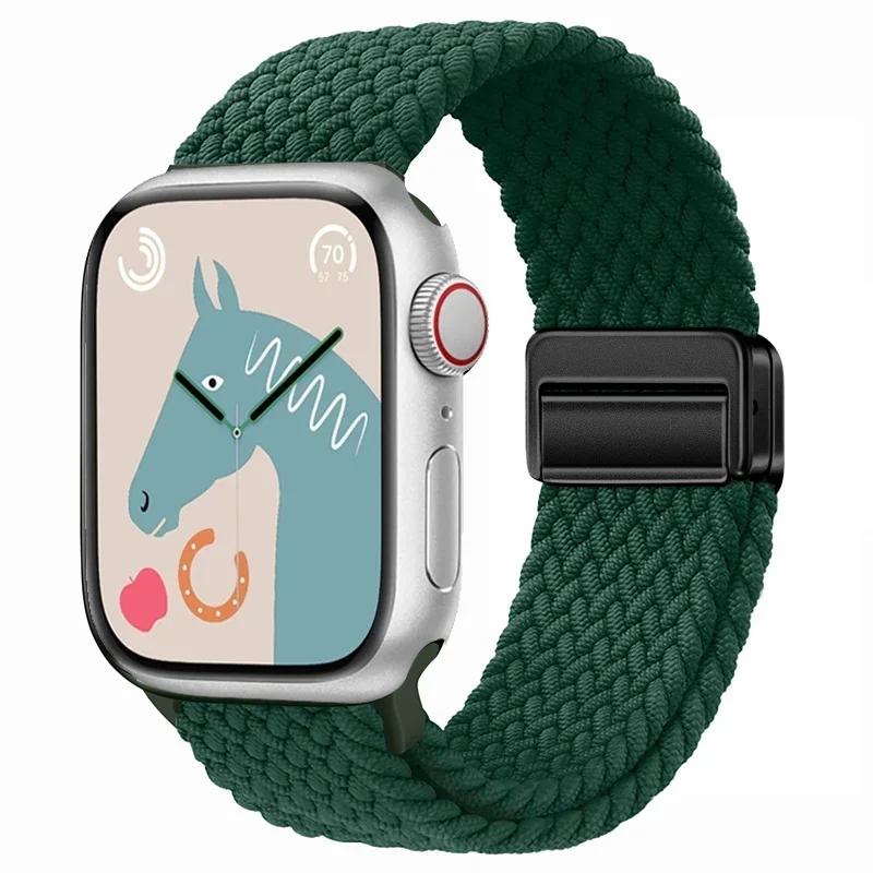Nylon Band For Apple Watch Strap 44mm 40mm 45mm 46mm 49mm 41mm 38 Magnetic Braided Bracelet iWatch Series Se 7 6 8 9 10 Ultra 2