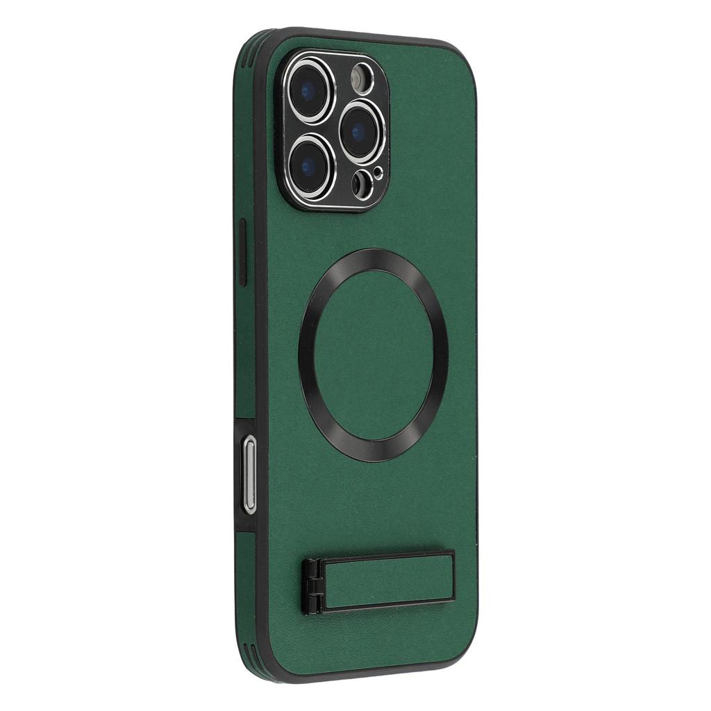For iPhone 16 Pro Max Kickstand Case Compatible with MagSafe PC+TPU+PU Phone Back Cover