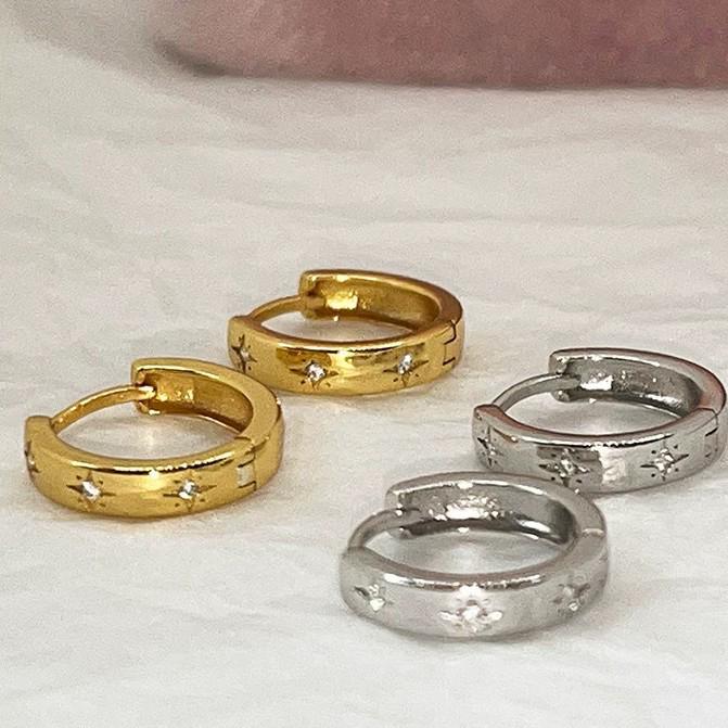 

925 Sterling Silver Eight-Pointed Star Zircon Ear Cuffs - Retro Design with Unique Texture and Fashionable Temperament 925 Silver платиновый