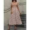 Women Multicolor Splicing Floral Short Sleeve Ladies Dresses Long Dresses