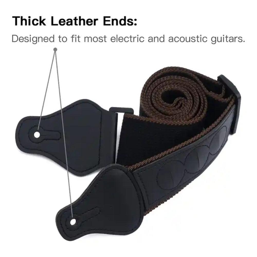 PU Leather Folk Guitar Strap With 3 Guitar Pick Holders Pure Cotton Guitar Strap  Ukulele