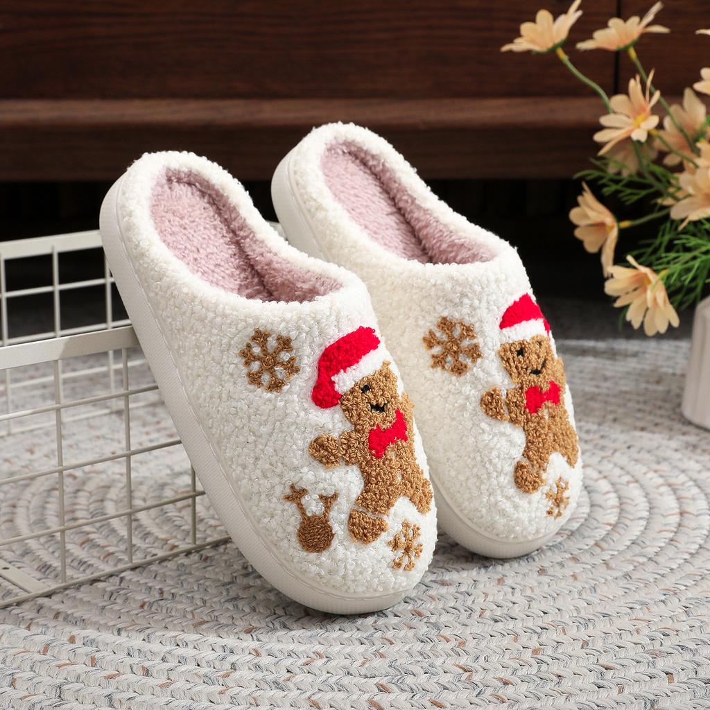 TEMU cotton slippers gingerbread man snowflake christmas atmosphere thick bottom soft hair mop indoor